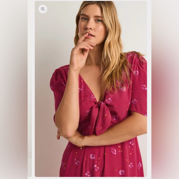 Z Supply Mavis Hot Pink/Ref Floral Modi Dress Size Médium Front Cut Out - Picture 2 of 11